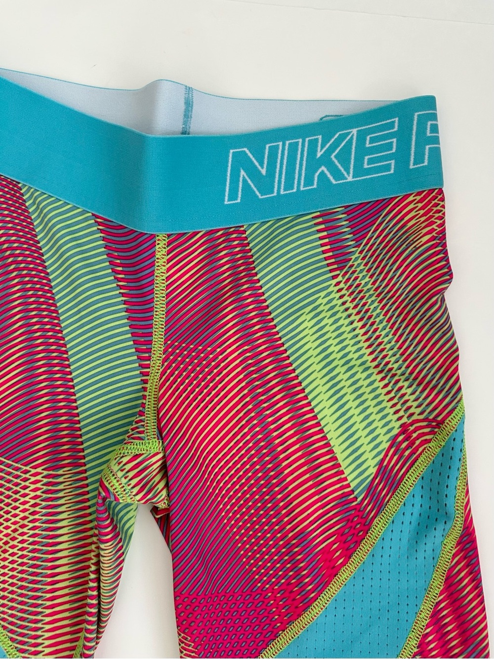 Nike Pro Bright Multicolor Pattern Cropped Leggings - Teal, Pink & Lime M 10/12 - Picture 2 of 6